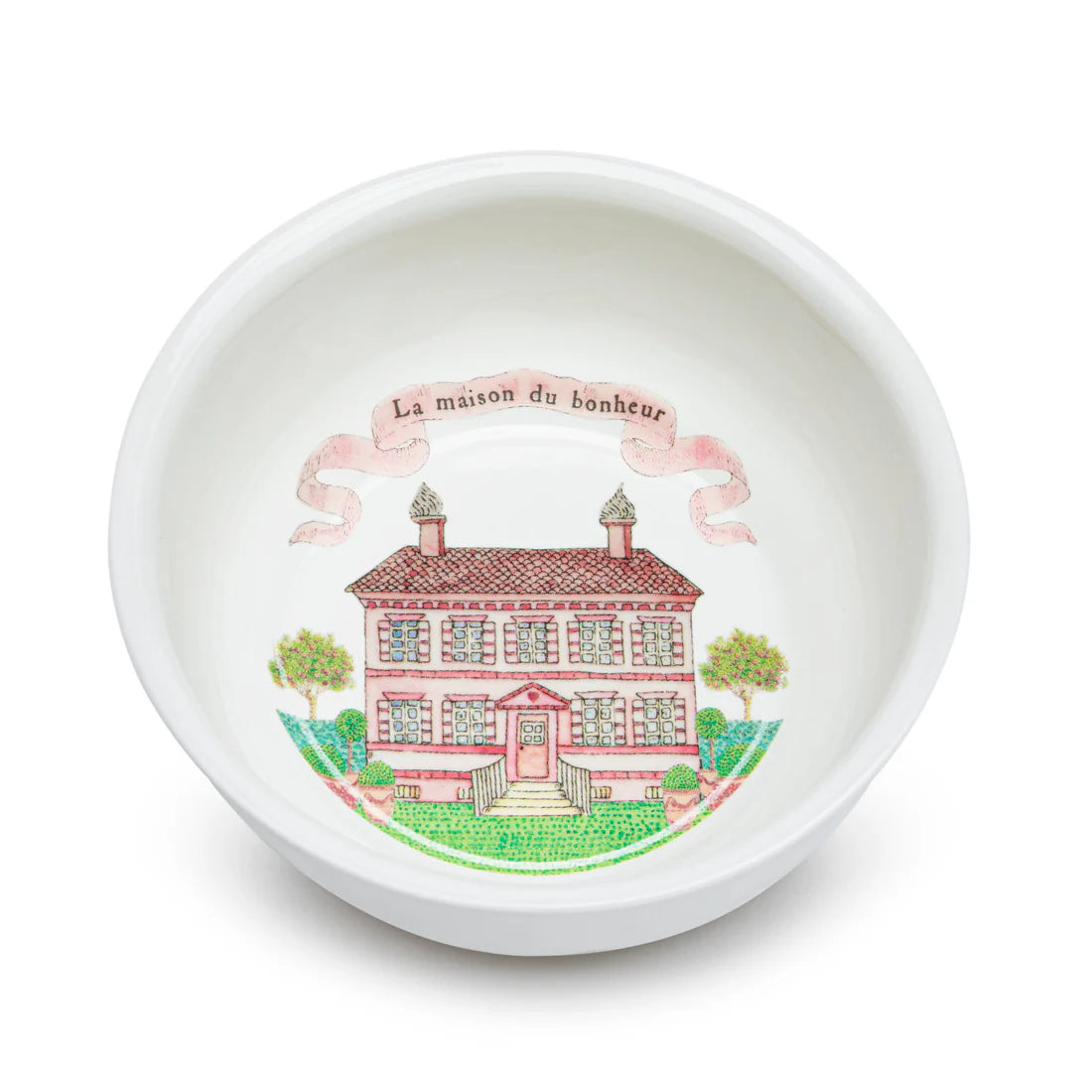 House of Happiness Mini Bowl. Hand crafted in France. Illustration of a pink house. 