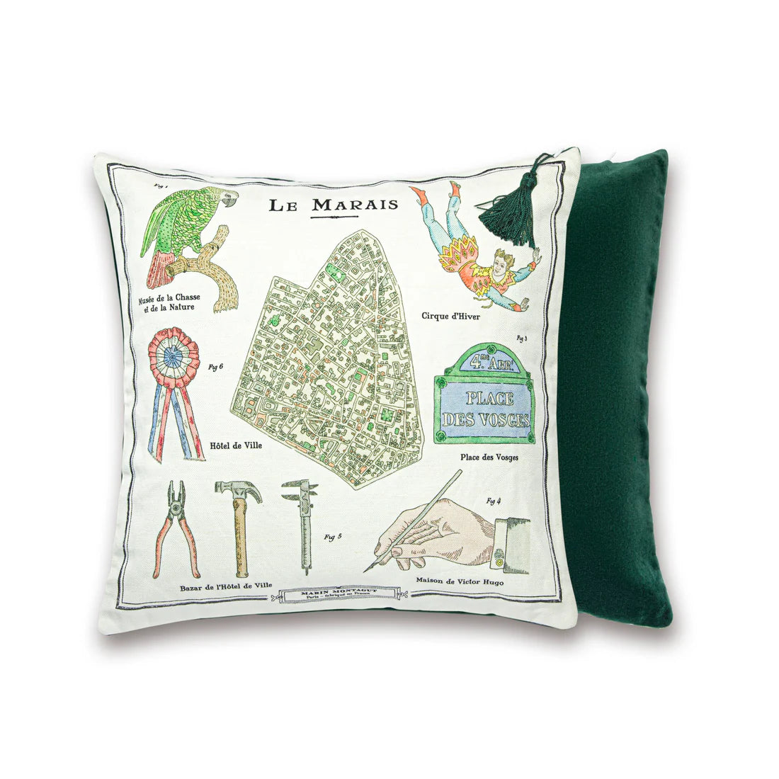 The French Cushion: Le Marais by Marin Montagut brings a whimsical touch to your home with its charming design. Featuring an illustration by Marin Montagut, this cushion adds a playful element to any space.