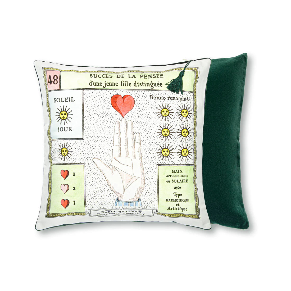 The French Cushion: Heart on Hand by Marin Montagut brings a whimsical touch to your home with its charming design. Measuring 15 x 15 inch