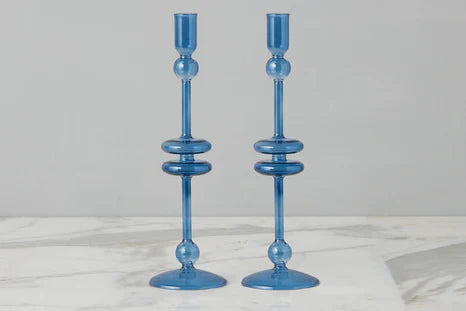 Candlestick glass Lrg Sapphire Blue