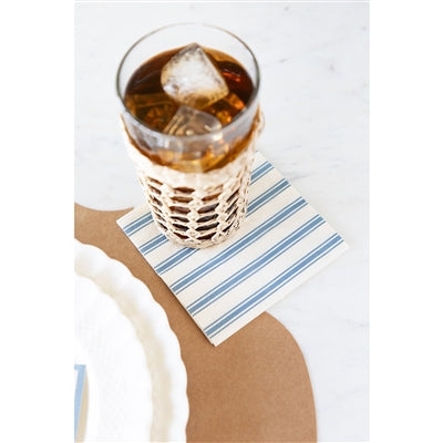 Napkin Cocktail Cornflower Blue linen stripe