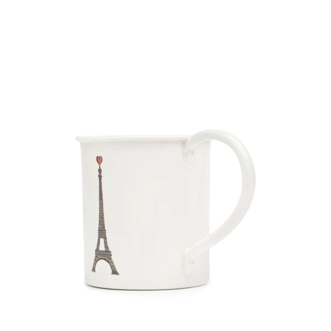 "Side view of the medium-sized Eiffel Tower Mug, showcasing its handcrafted design and elegant shape."