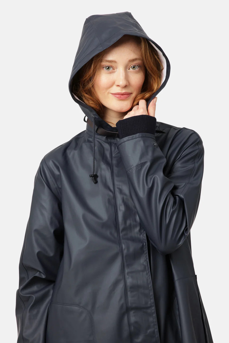 Ilse Jacobsen Light True Rain Raincoat Rain71 in A-line shape with detachable hood, adjustable cuffs, and side seam pockets, waterproof PU fabric, available in size 38/Small/8/10 & 40/Medium/10/12