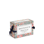 "Soap Bonjour Sicile by Marin Montagut, handcrafted in Grasse, France, with a refreshing orange blossom scent. Wrapped in marbled paper for a luxurious touch. Free from parabens, GMOs, and palm oil."