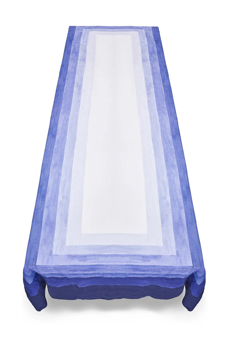 Shades Of Blue Striped Linen Tablecloth