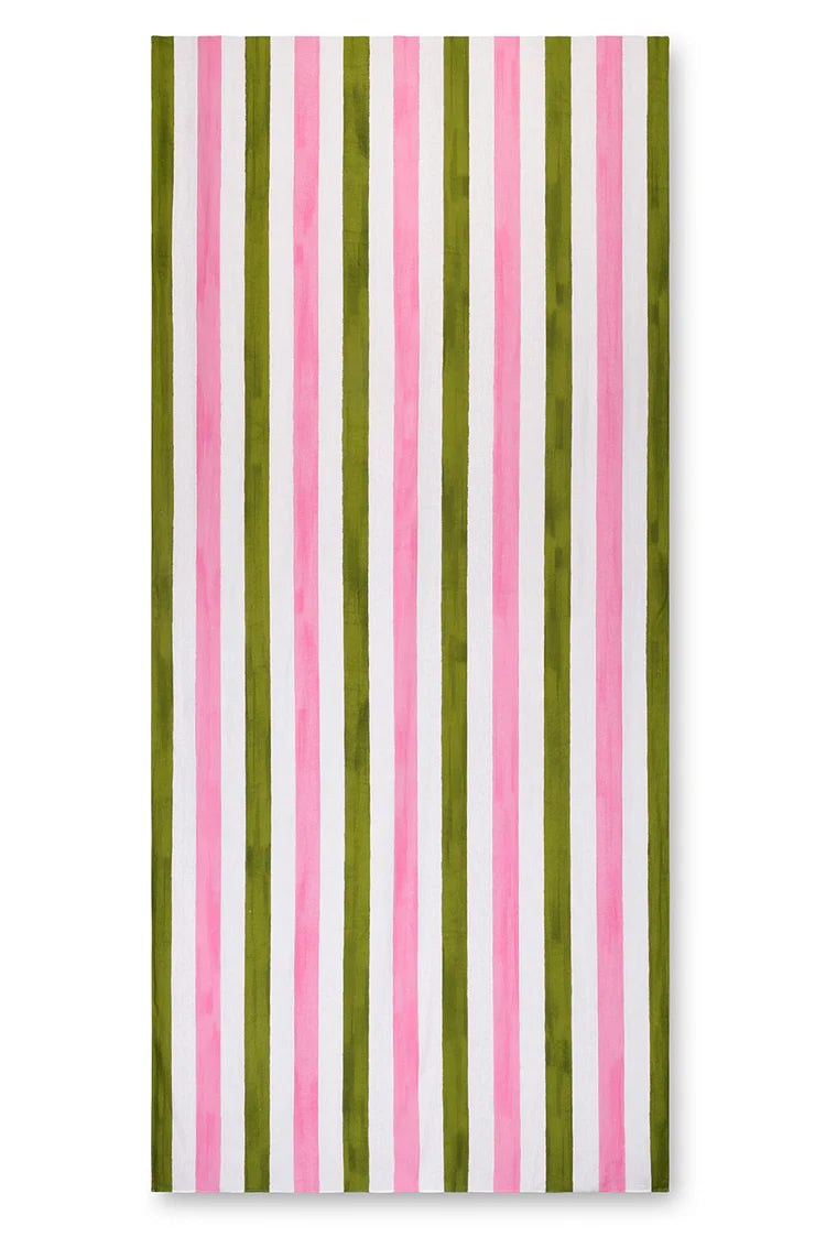 Stripe Linen Tablecloth in Rose Pink & Avocado Green