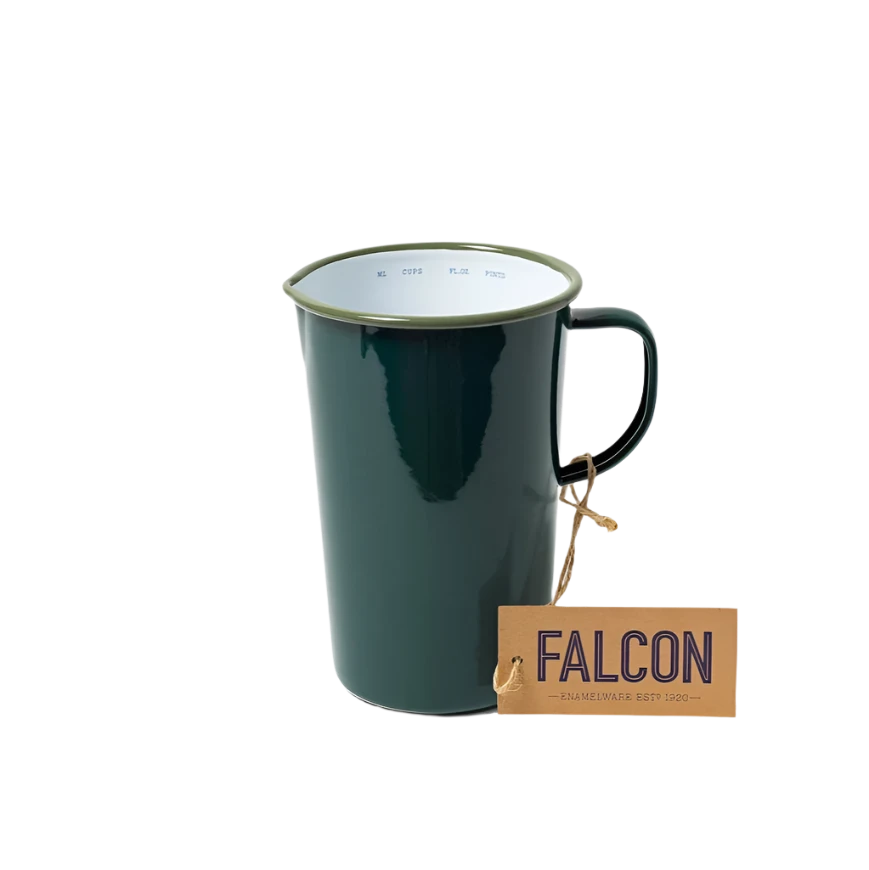 Falcon Enamel 2 Pint Jug with classic design, durable enamel, and compact size, perfect for small servings. Shampire Green