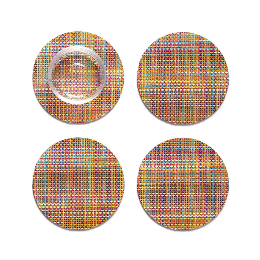 Coasters Round 4" (Set of 4) Mini Basketweave - Confetti