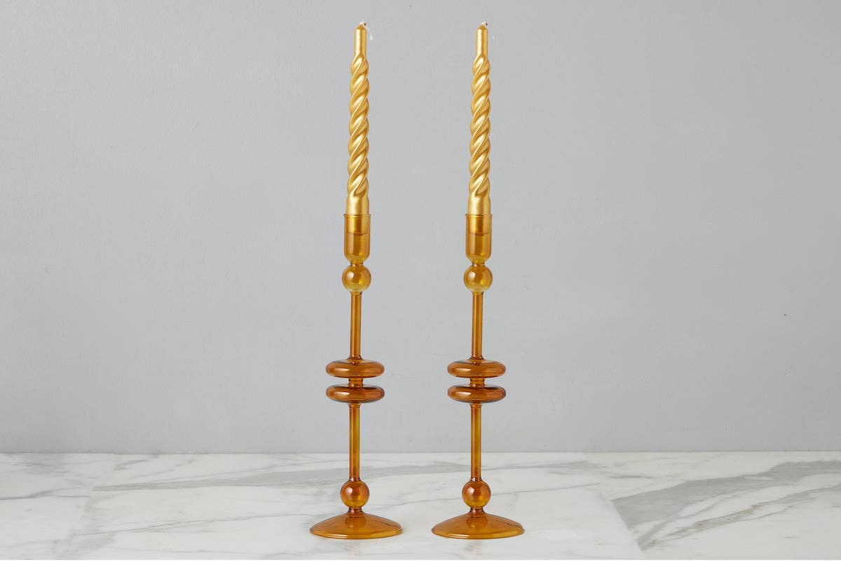 Candlestick Glass, Large, Amber