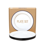 Falcon Enamel Plates with classic design, durable steel, and enamel coating, perfect for serving meals or storing food.