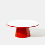 Falcon Enamel Cake Stand In pillarbox red with heavyweight steel construction and thick enamel coating, perfect for displaying cakes and desserts.