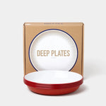 Falcon Enamel Deep Plates with classic design, durable steel, and enamel coating, perfect for serving meals or storage.