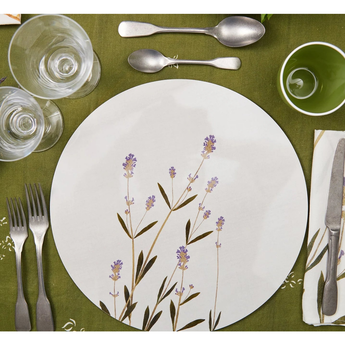 Placemat Herbarium round, cork-backed - Lavender