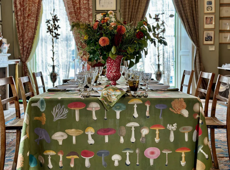 Tablecloth S&B x JD White 'Fungi' Mushroom Linen