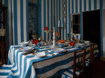 Tablecloth Stripe Linen White & Blue