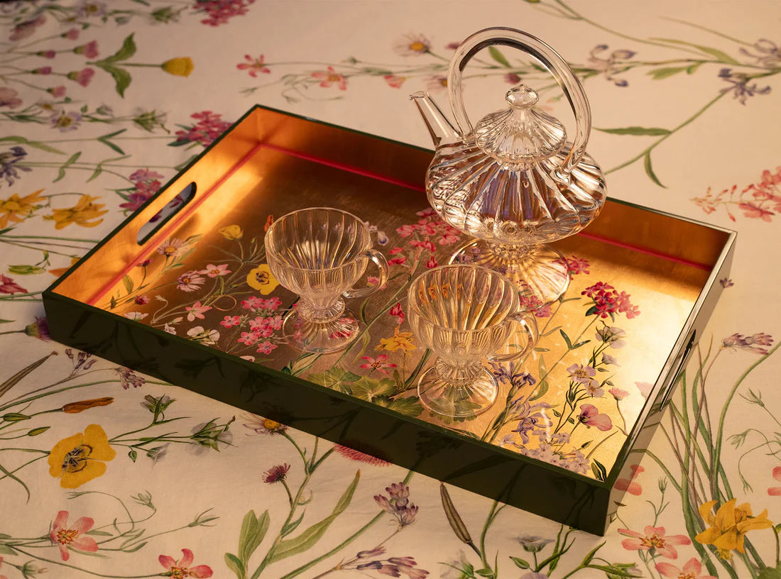 Tray Lacquered Rect Our June Gold Leaf 20"x16"2"