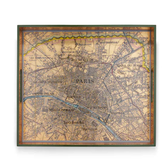 Tray Lacquered Rect Paris Map Gold Leaf 16"x14"x2"