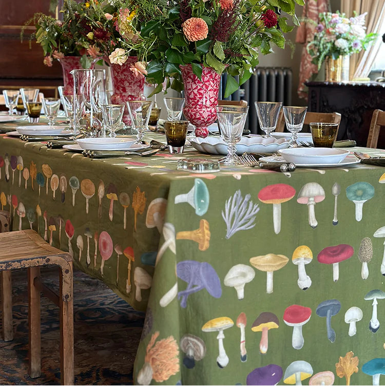 S&B x John Derian Green 'Fungi' Linen Tablecloth