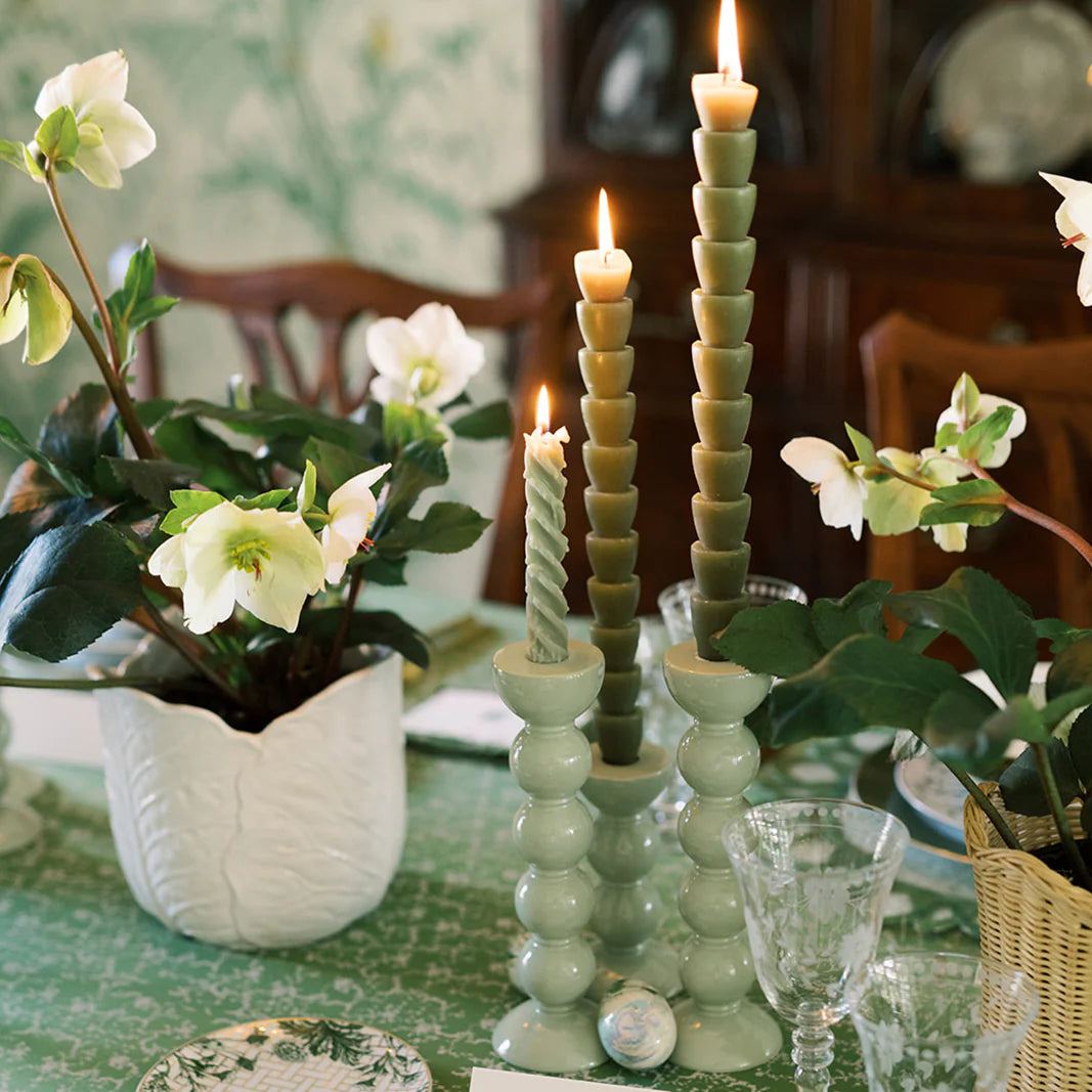 Sage Green Bobbin Candlestick