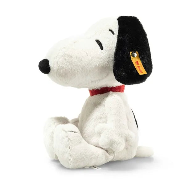 Steiff Snoopy Plush, handmade from soft, cuddly plush fabric with embroidered eyes, stainless steel 'Button in Ear', and a huggable design perfect for play or display.