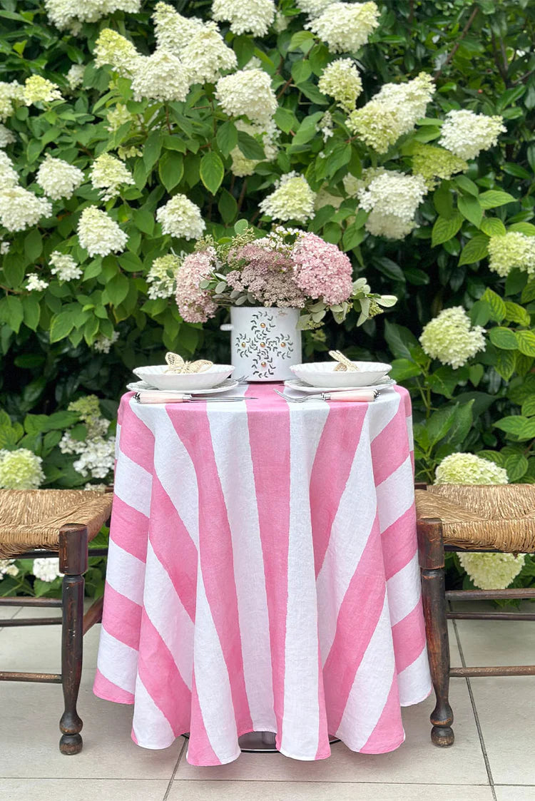 Tablecloth Stripe Linen White & Pink