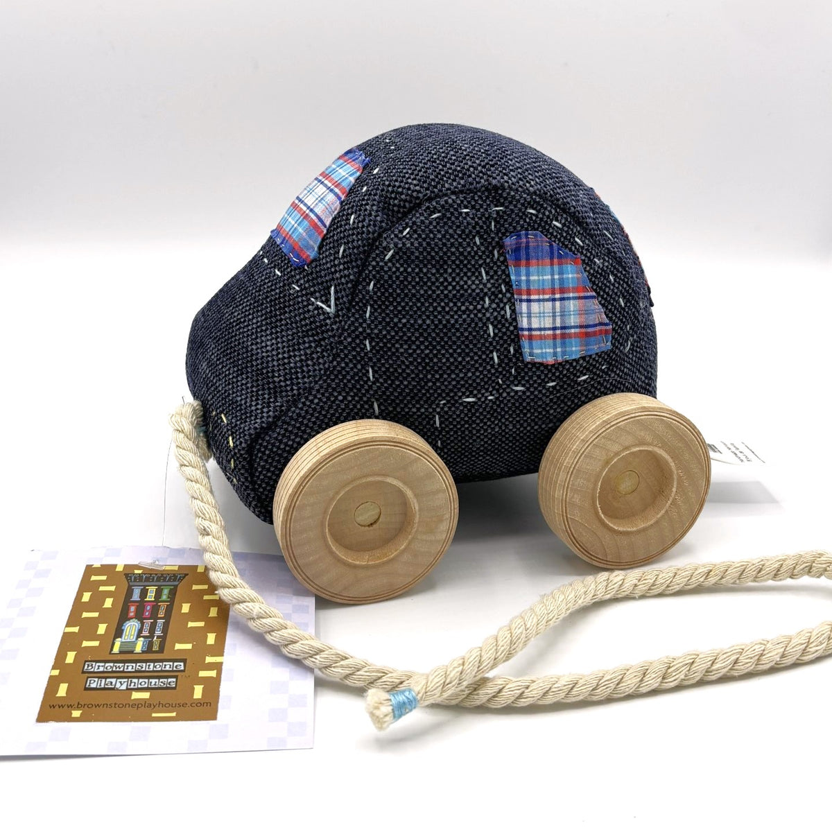 Car Pull Toy: Navy Plaid